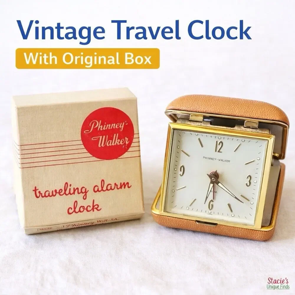 Phinney Walker Travel Folding Alarm Clock Tan Case White Face Works